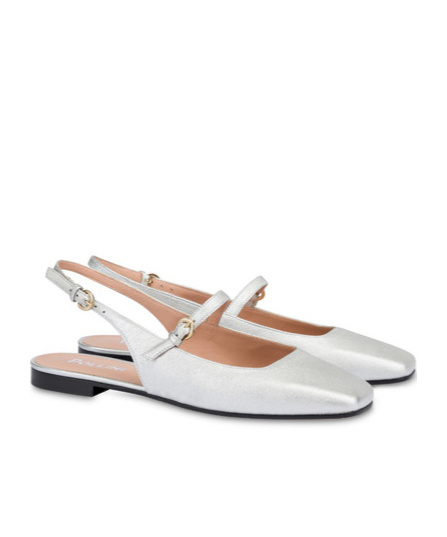 Pollini Silver Colored Slingback Ballerinas With Adjustable Strap In White