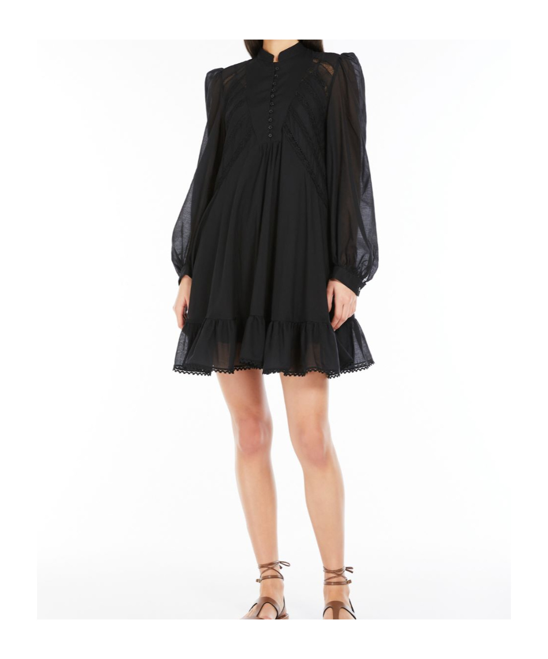 Weekend Max Mara Lace-insert Ruffled Mini Dress In Black