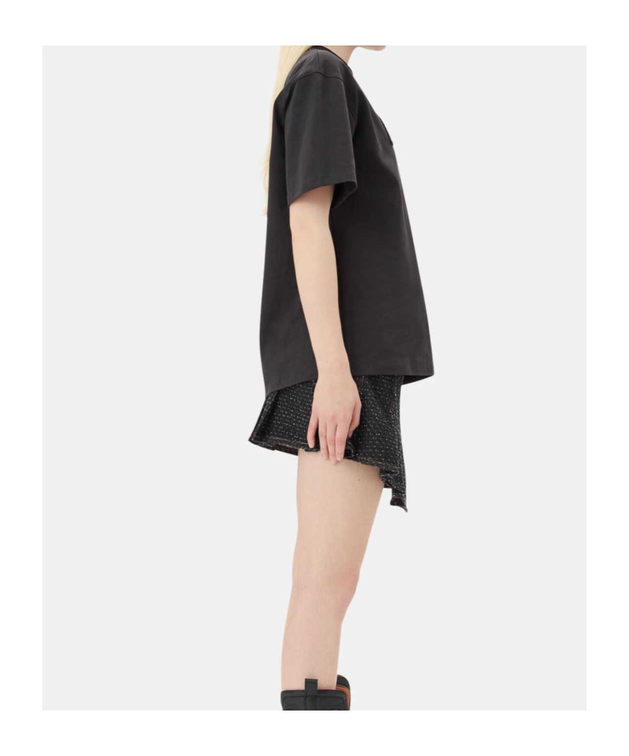 Ganni T-shirt With Logo In Lurex Thread In Black