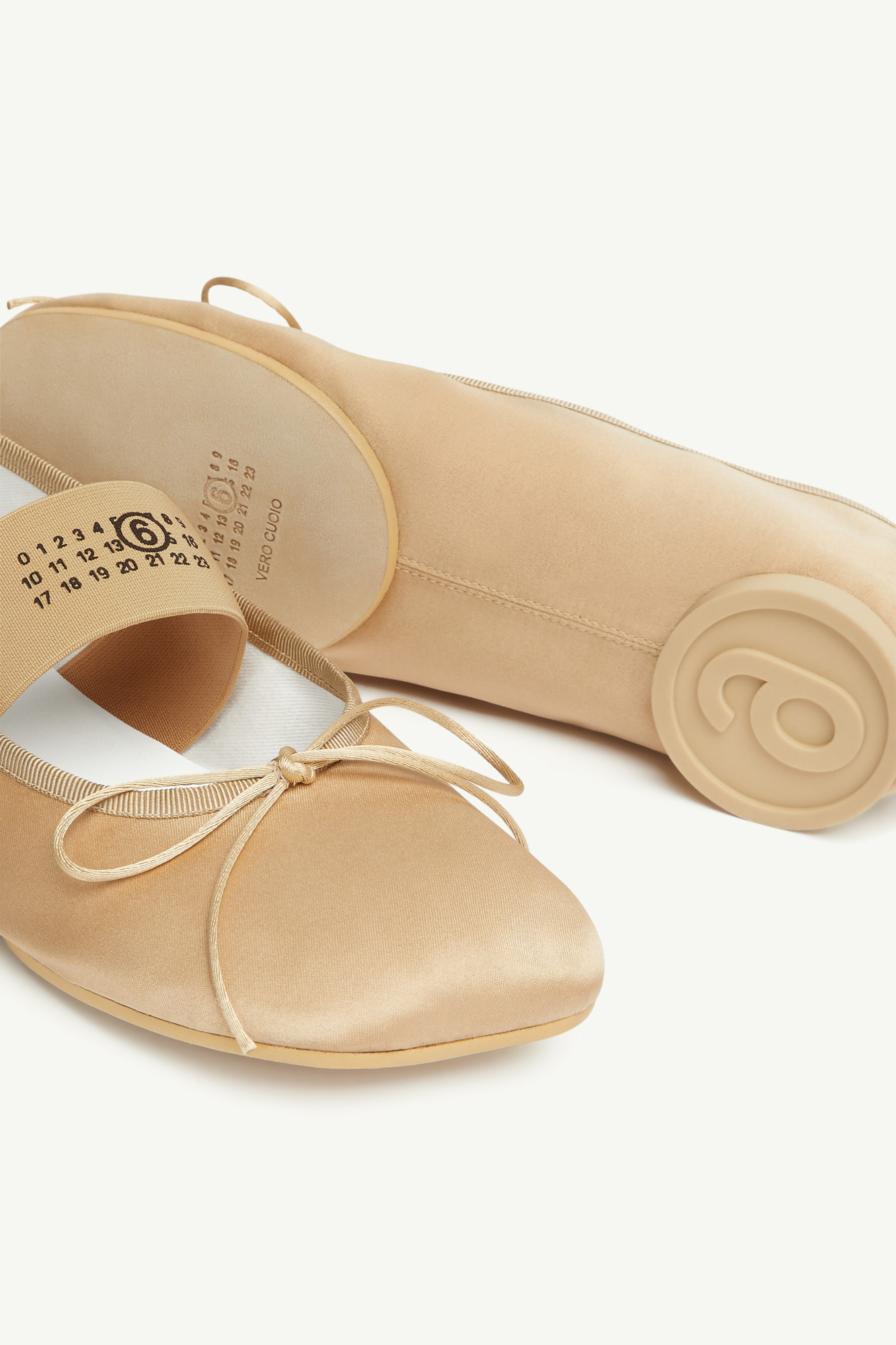 Mm6 Maison Margiela Atomic Sole Leather Block Heel Ballerinas In Nude