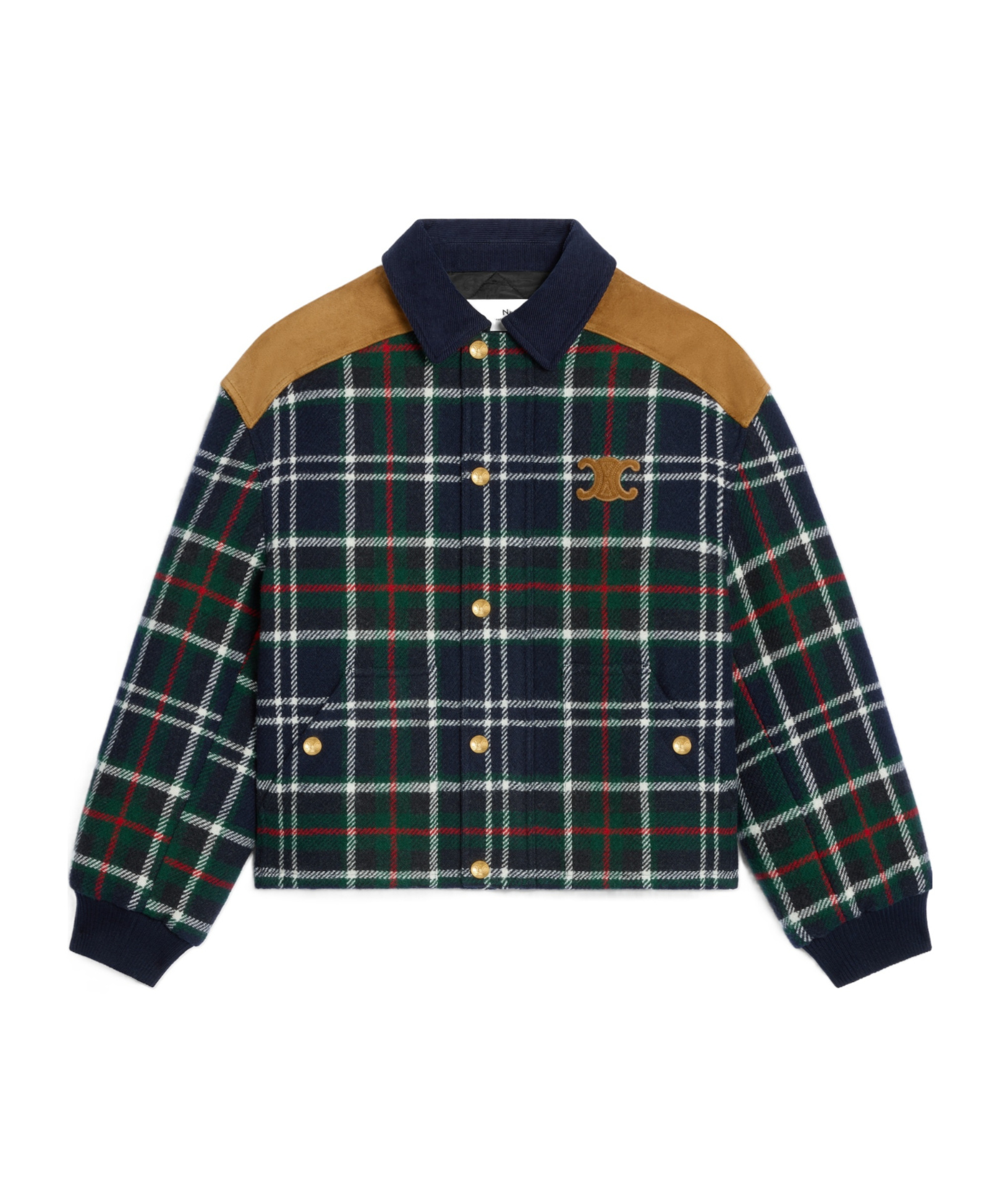Celine Triomphe Blouson Jacket In Tartan Wool In Multi