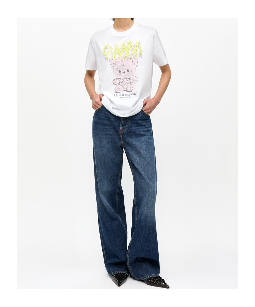 Ganni Basic Cotton Jersey Teddy Relaxed T-shirt In White