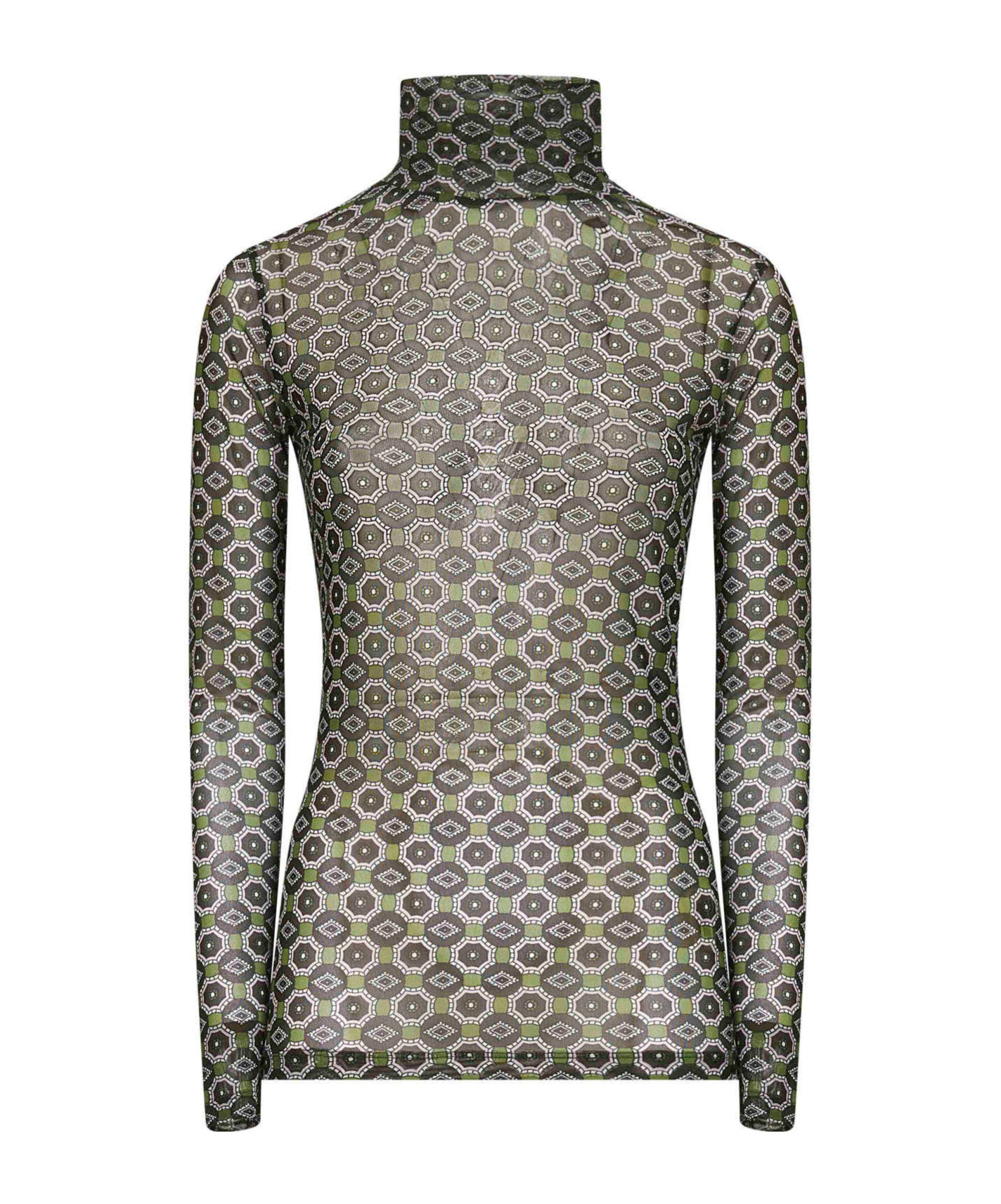 Dries Van Noten Geometric Pattern Turtleneck Long Sleeve Sweater In Green