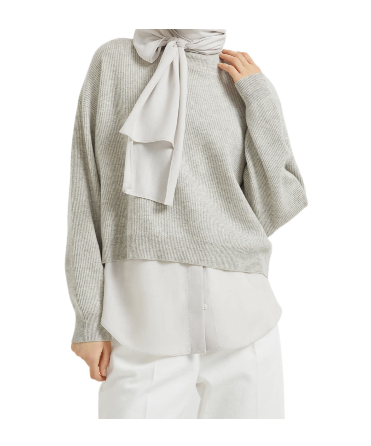 Brunello Cucinelli Cashmere Layered Sweater In Gray