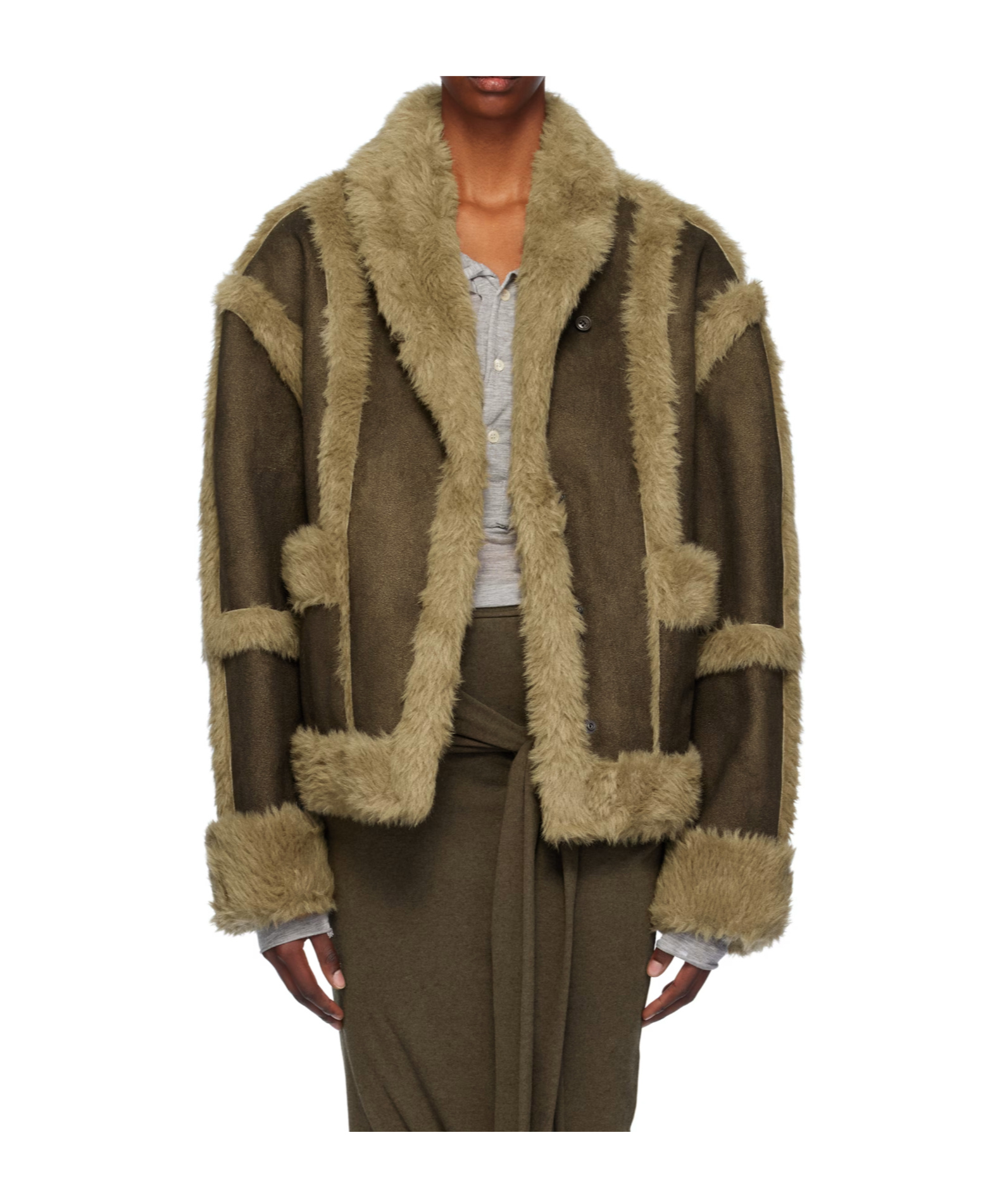 Open Yy Paneled Faux Leather Jacket In Brown