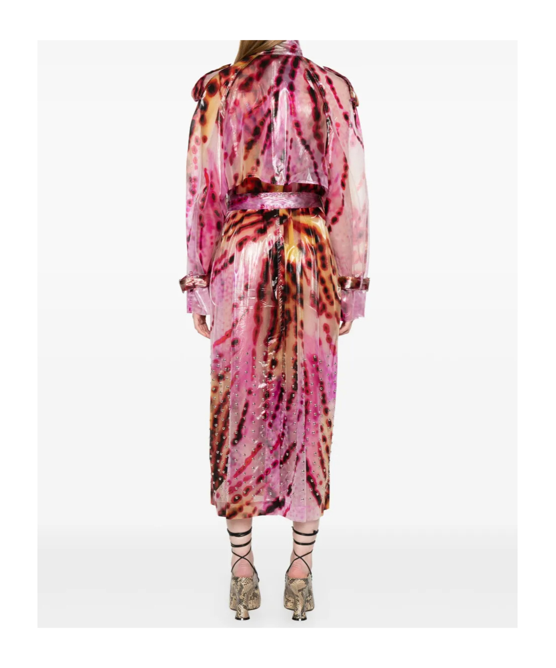 Dries Van Noten Womens Fuchsia Abstract-print Semi-sheer Shell Trench Coat Xs