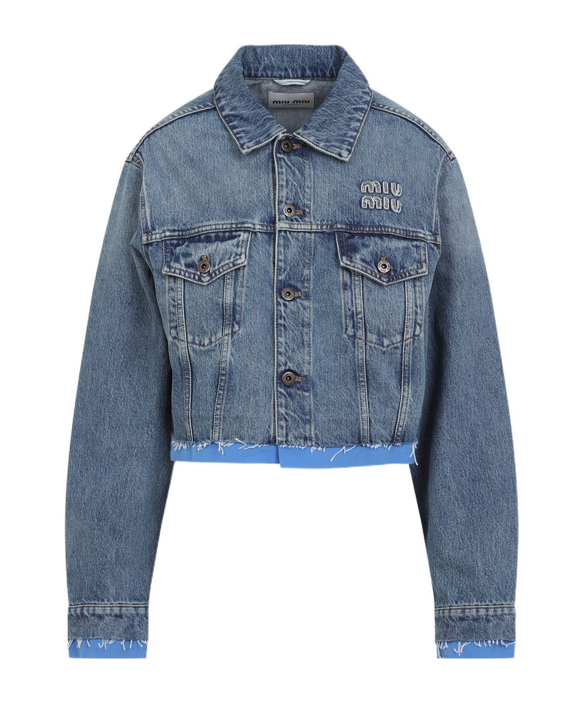 Miu Miu Denim Jacket With Frontal Logo In Blue
