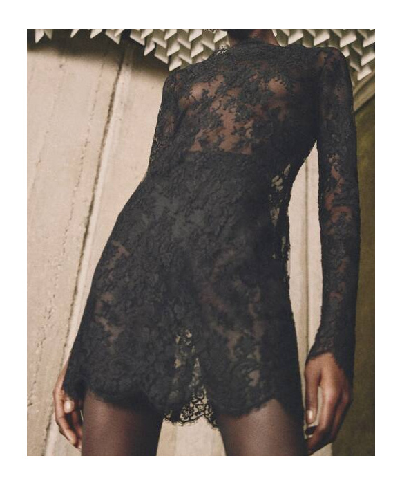 Saint Laurent Lace Mini Dress In Black