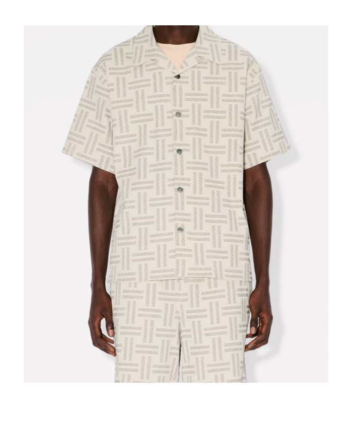 Kenzo Camicia In Cotone Stretch Ricamato Uomo In White
