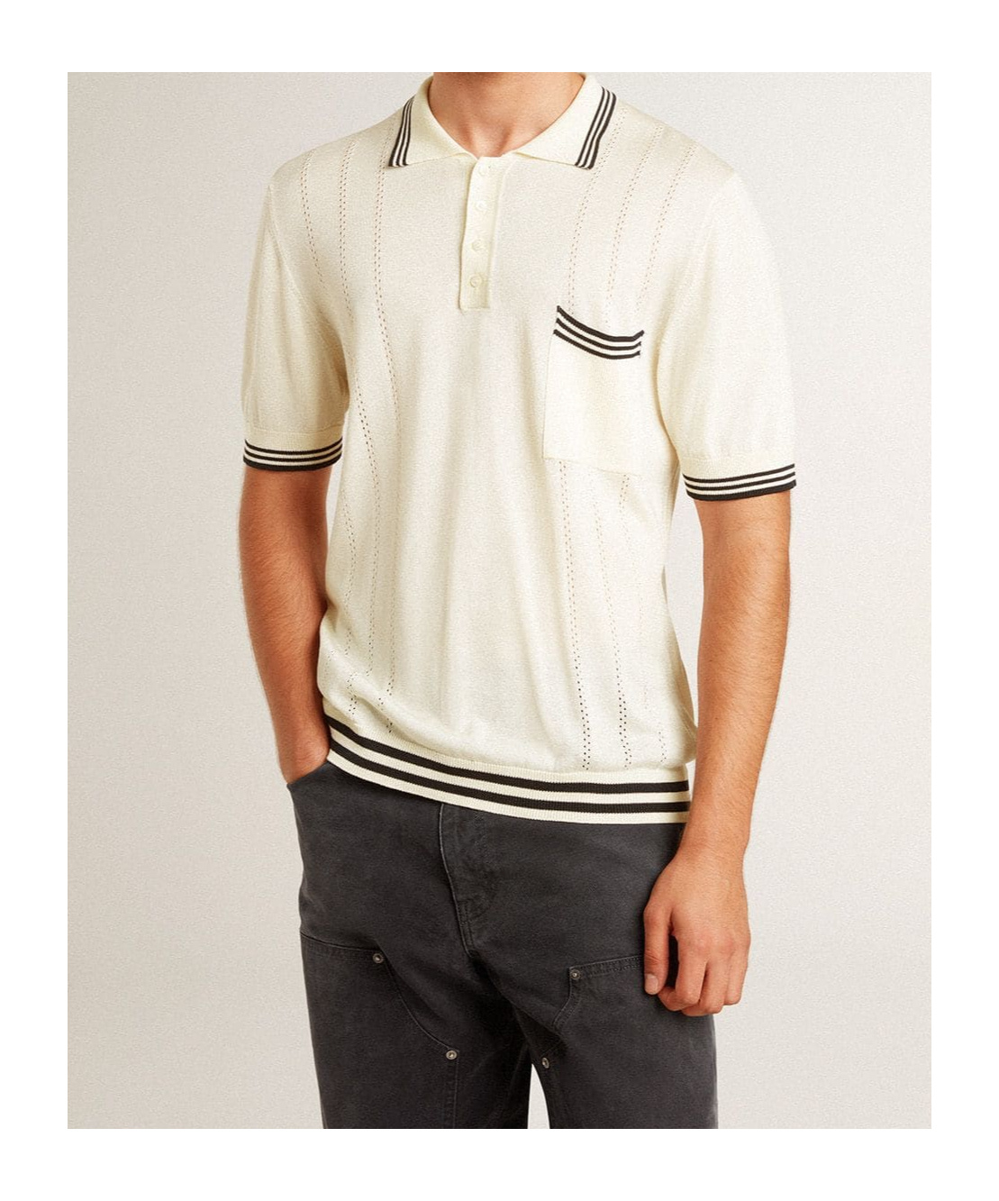Golden Goose Rib Knitted Polo Shirt In Nude