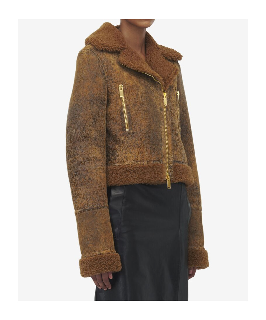 Alexander Mcqueen Leather Shearling Aviator Jacket In Brown