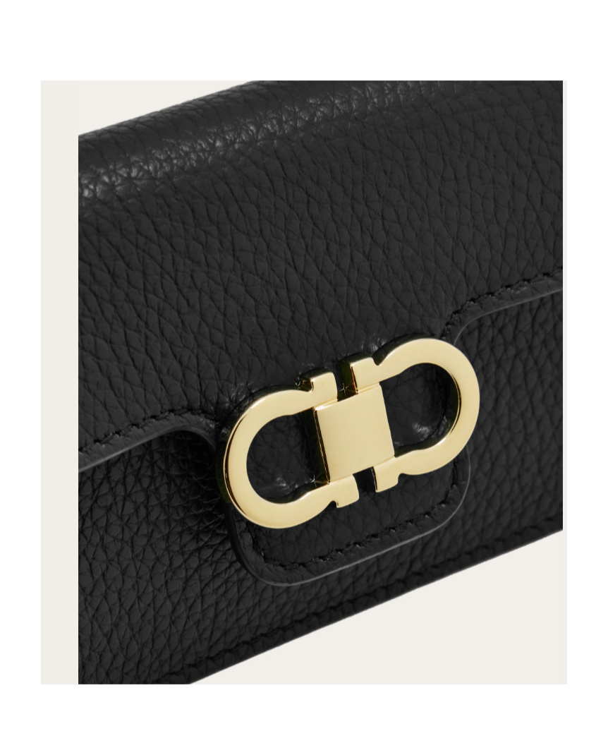 Ferragamo Gancini Calfskin Keyring Wallet In Black