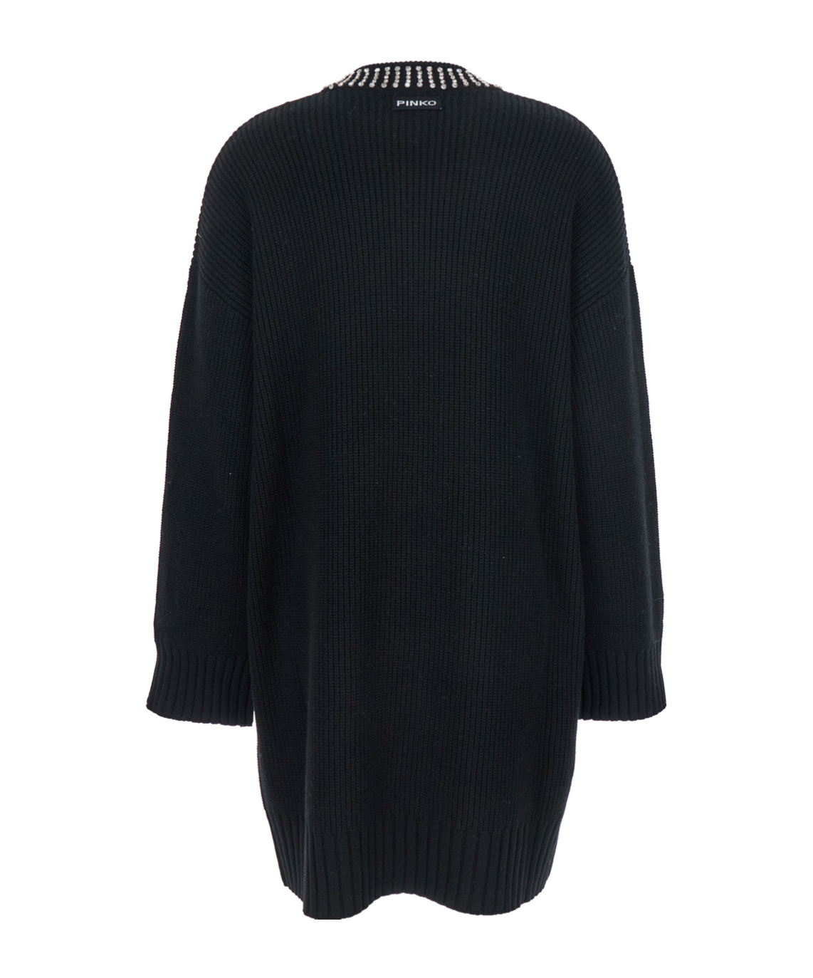 Pinko Knit Dress With Rhinestone-detailed Neck In Black