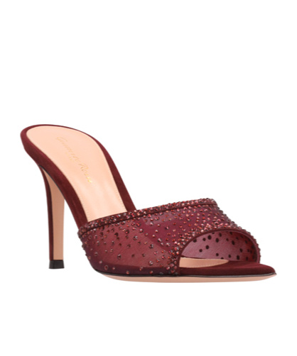 Gianvito Rossi Burgundy Suede Slippers With Transparent Mesh Overlay In Red
