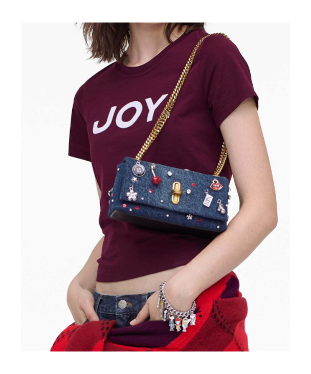 Marc Jacobs Minithe Trinket Charm Denim Dual-chain Crossbody Bag In Blue