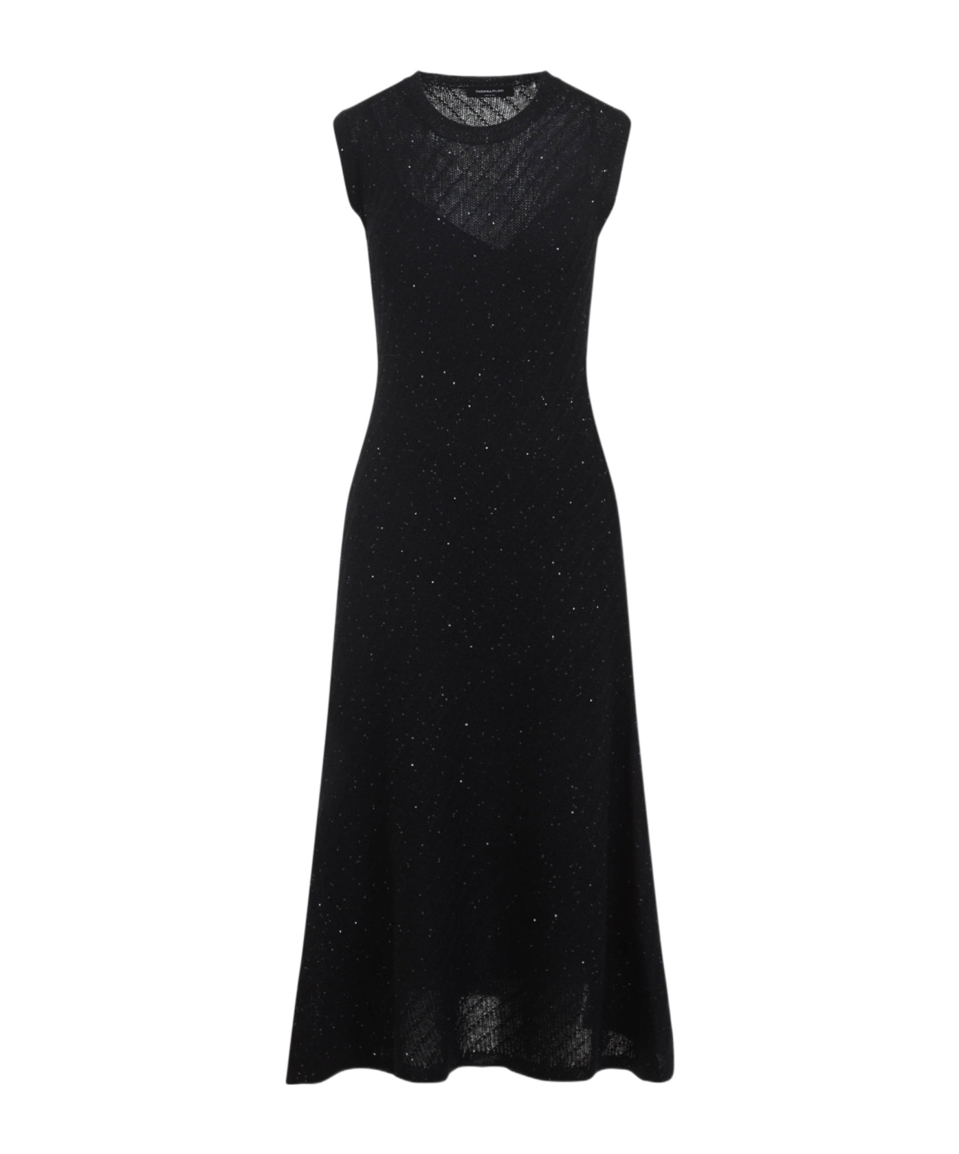 Fabiana Filippi Black Wool Sequins Midi Dress
