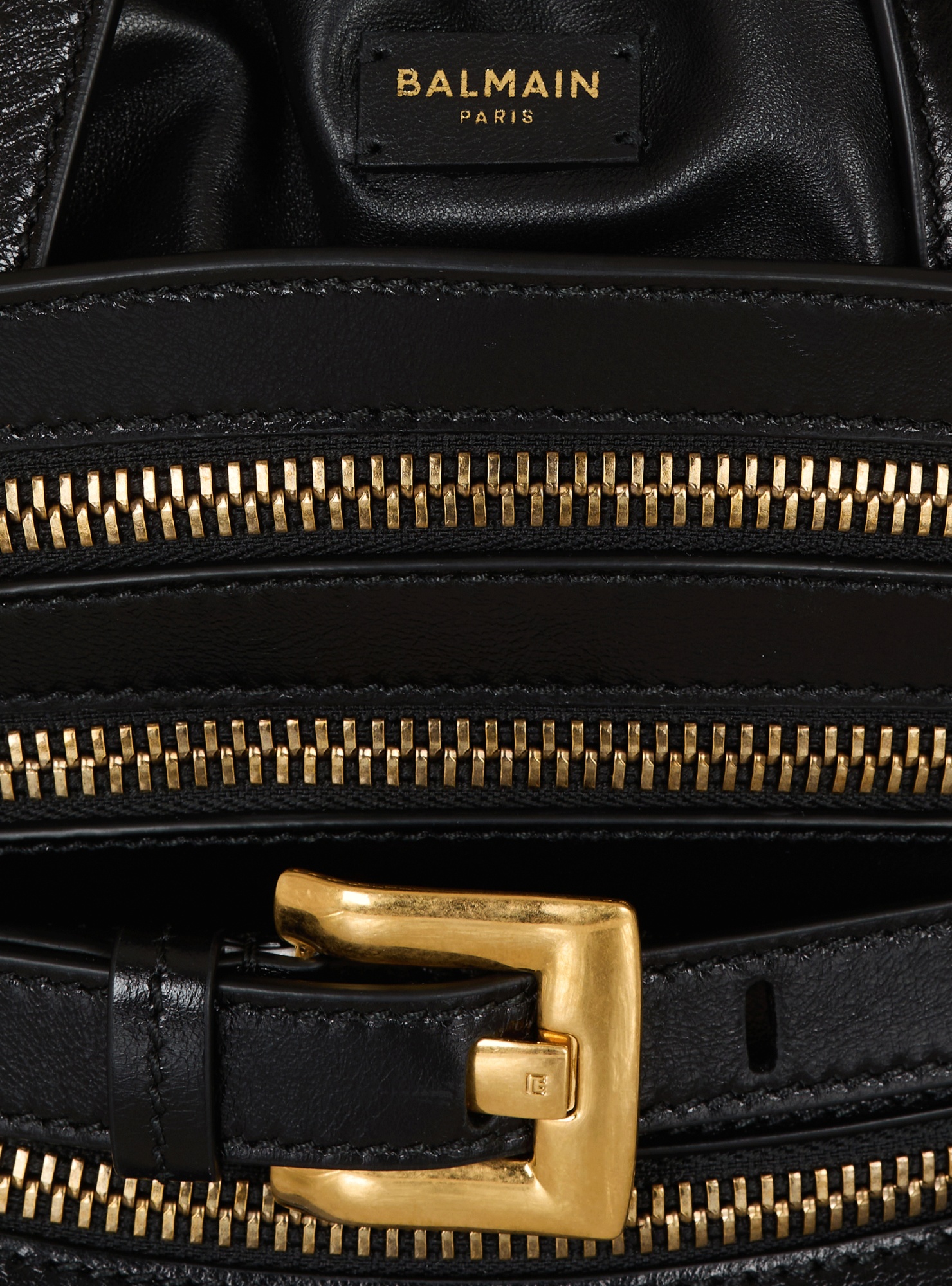 Balmain Mini Shuffle Zips Bag In Calfskin Leather In Black