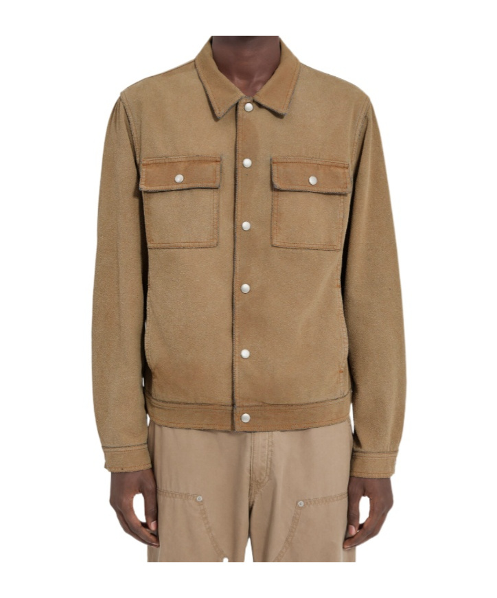 Mm6 Maison Margiela Flock Denim Trucker Jacket Sand In Brown