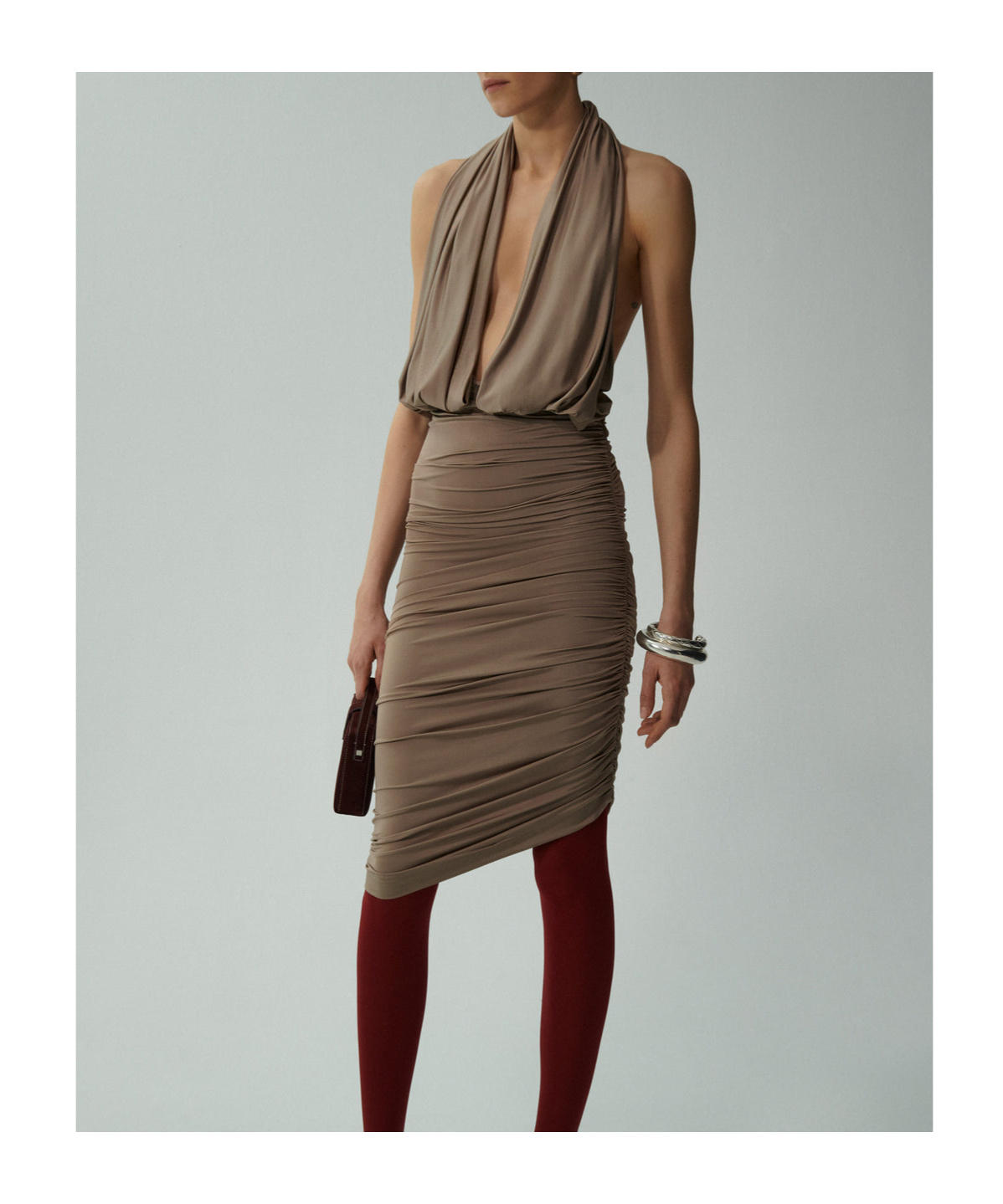 Magda Butrym Plunge-halterneck Jersey Midi Dress In Brown