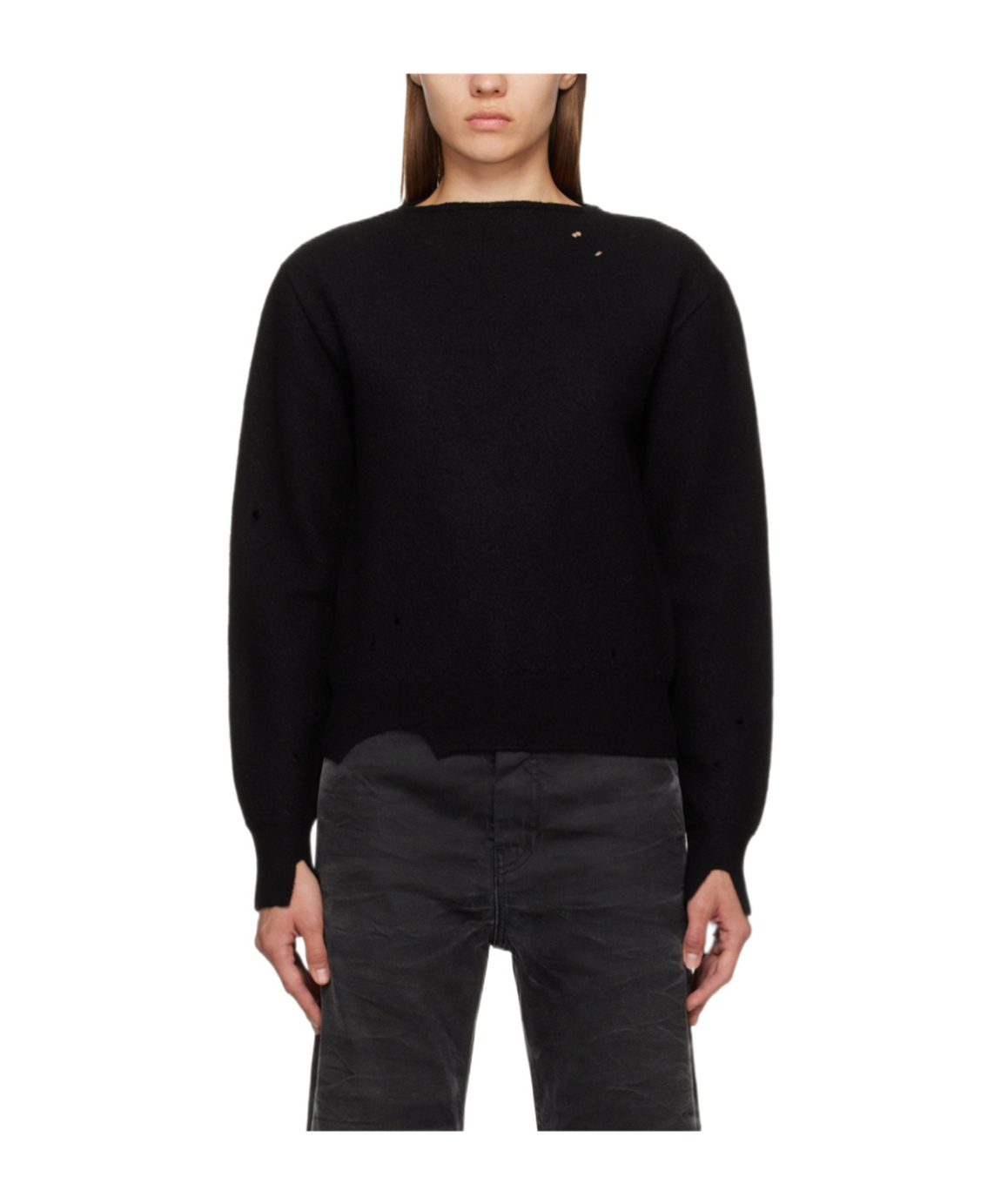 Mm6 Maison Margiela Hollowed-out Wool Sweater In Black