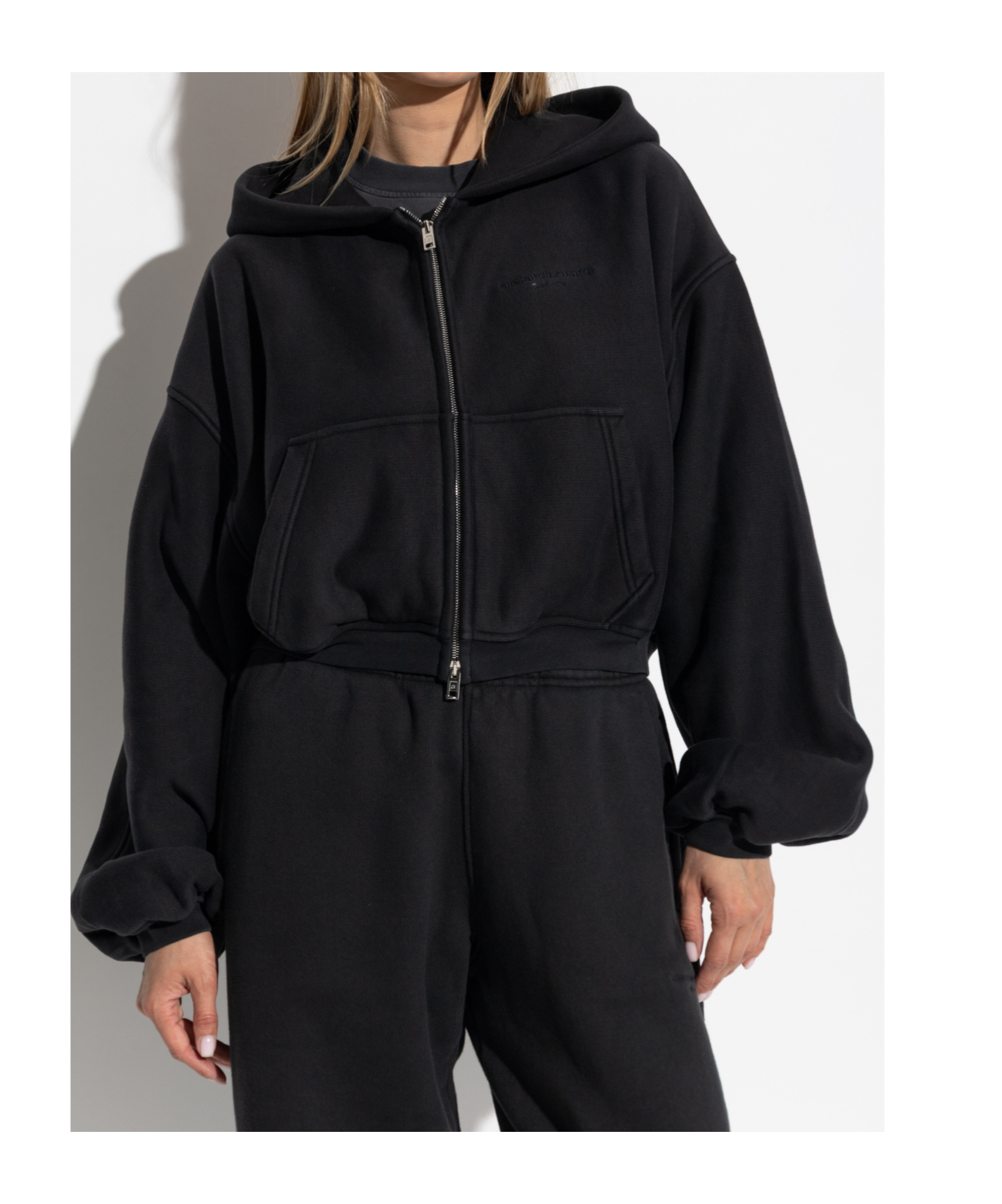 Alexander Wang Long-sleeved Hooded Sweatshirt In Black