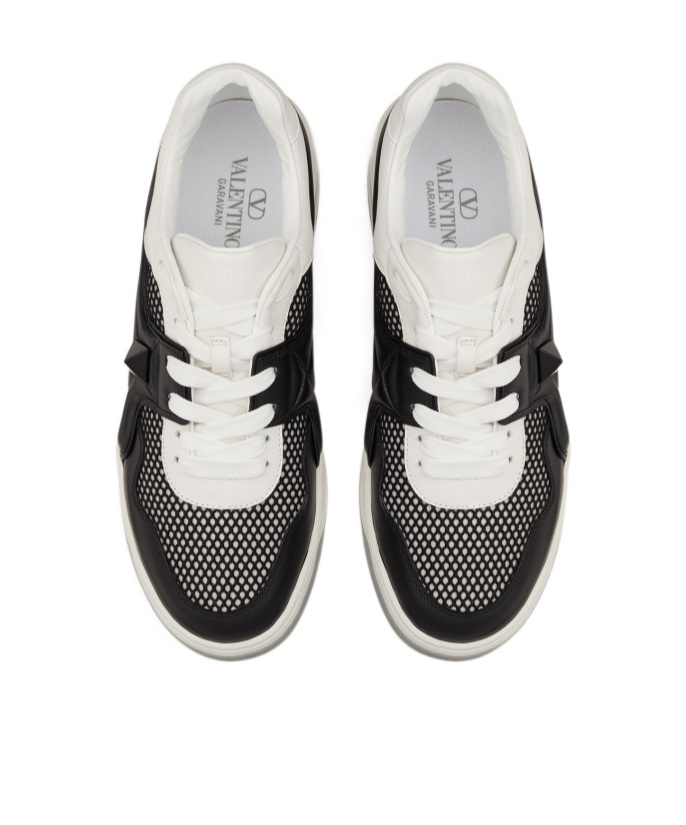 Valentino Garavani One Stud Low-top Mesh And Nappa Leather Sneaker In White