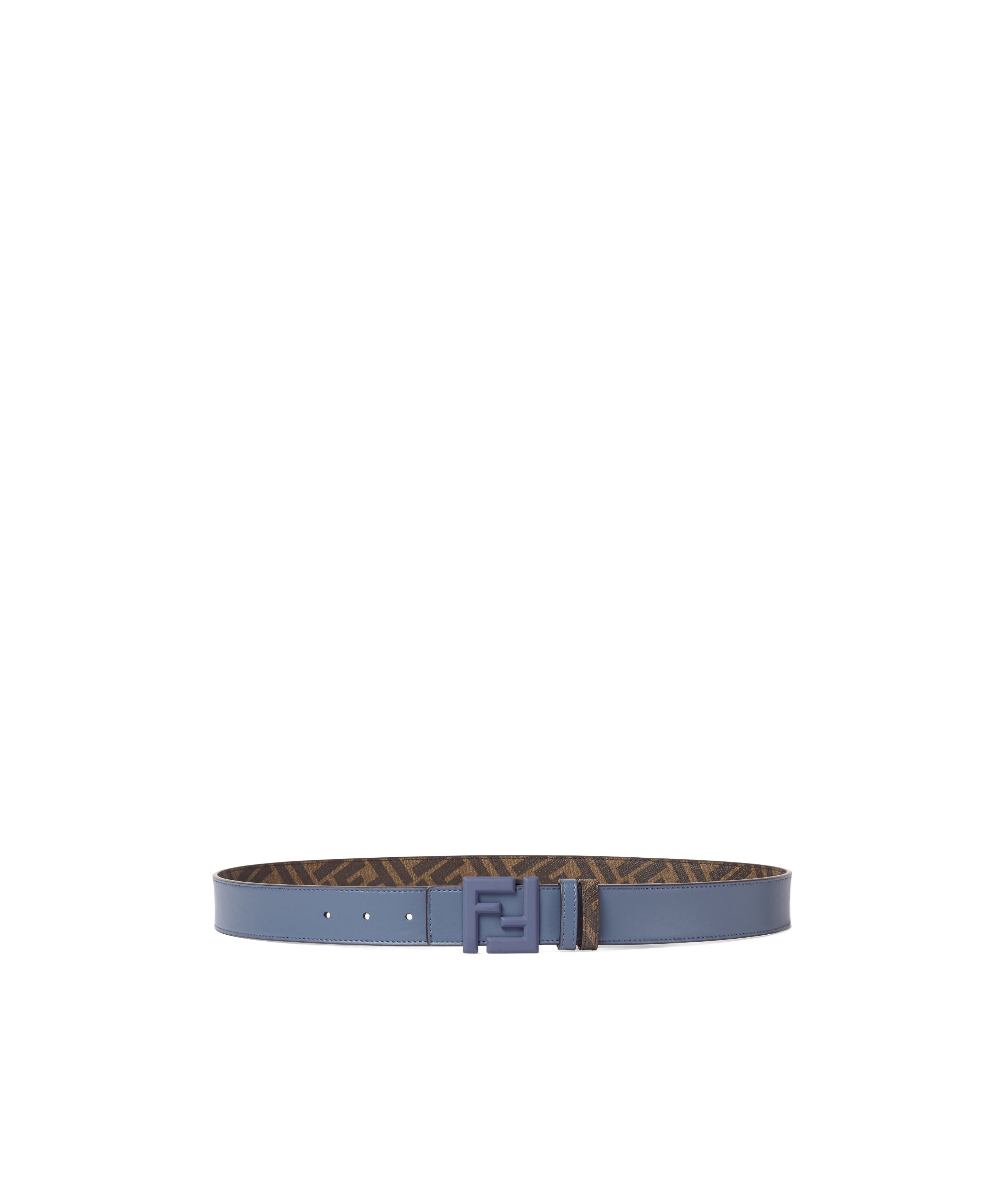 Fendi Blue Leather And Brown Ff Canvas Reversible Belt In Blue