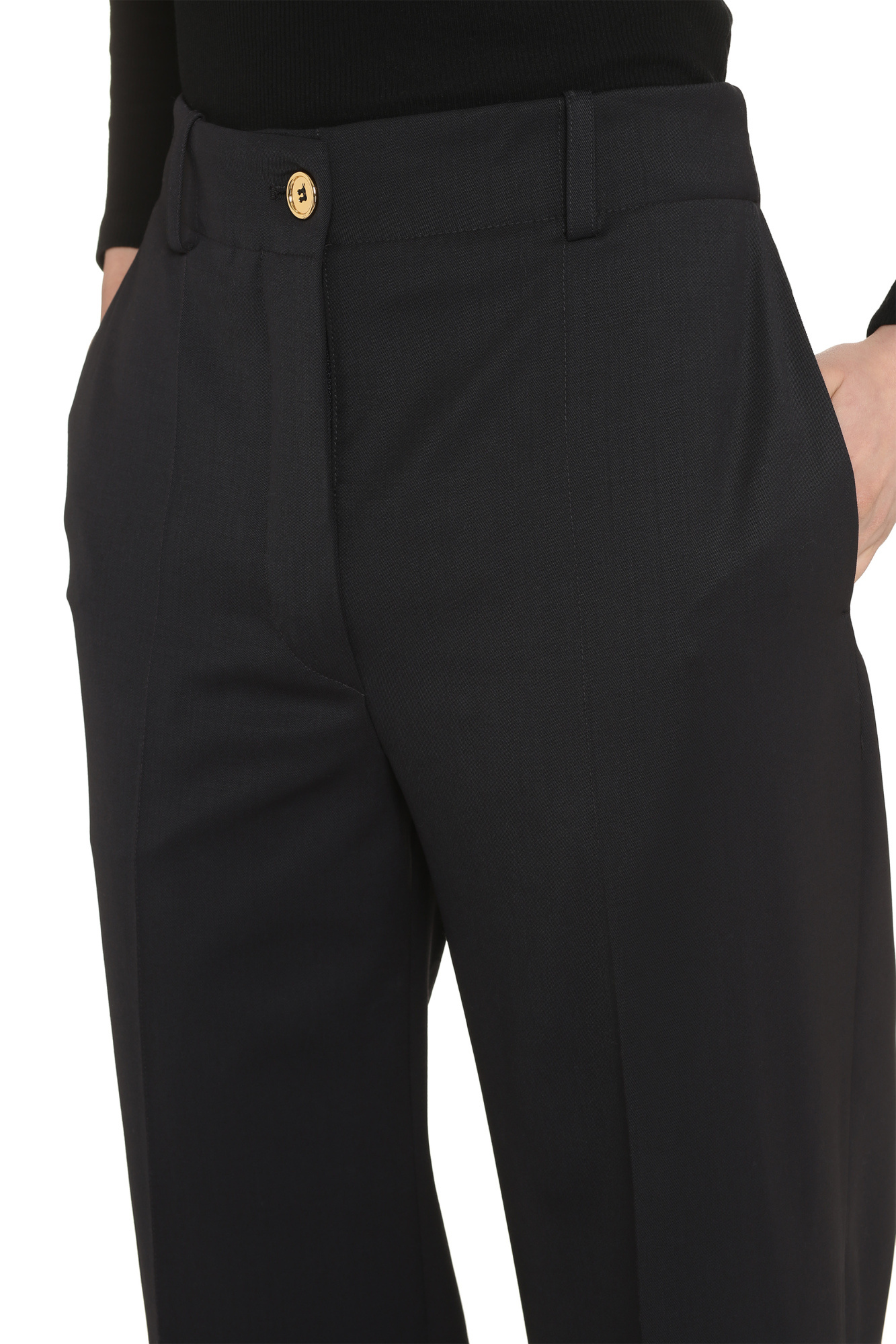 Patou Flared High-waisted Wool Blend Trousers In Black