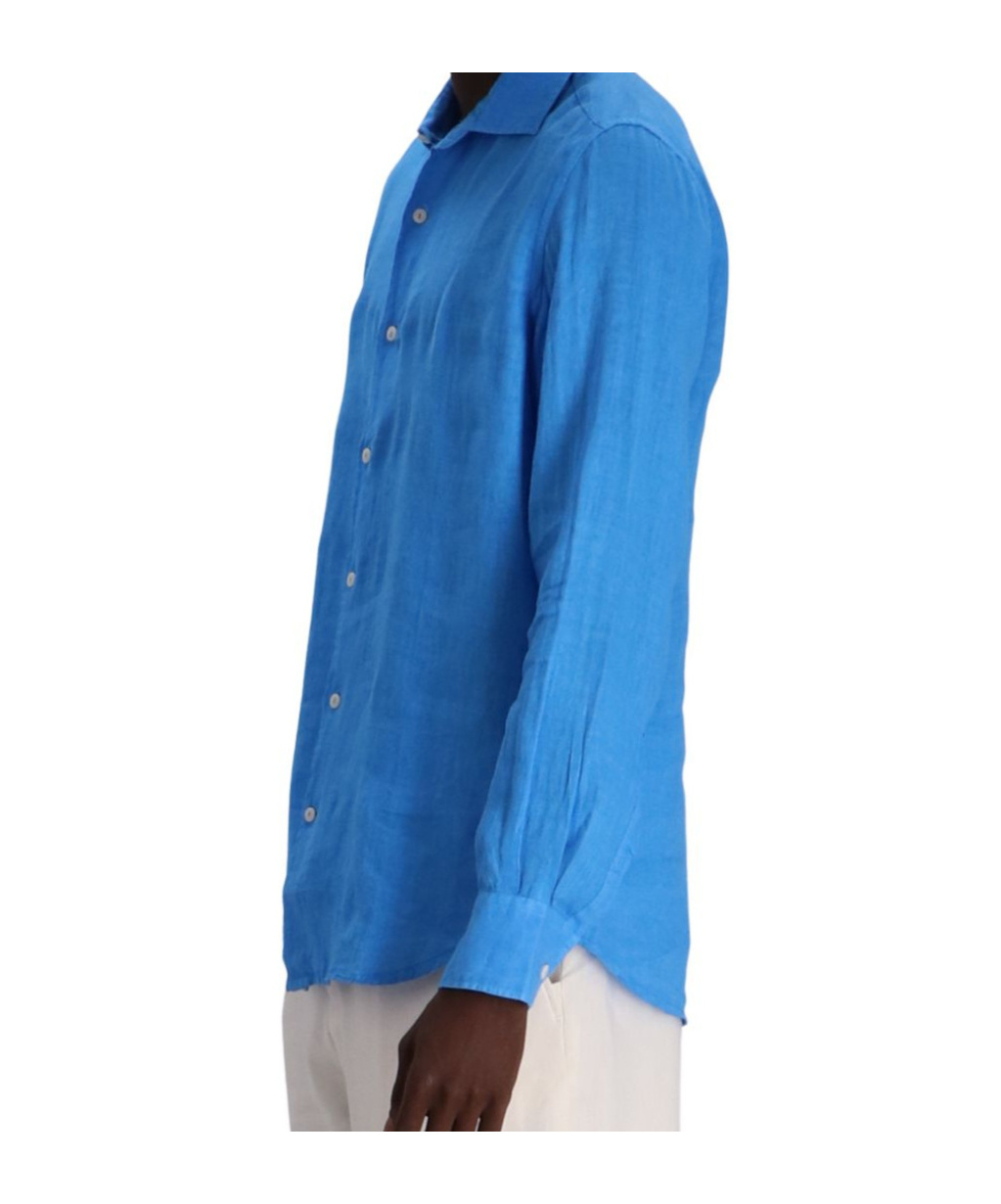 Mc2 Saint Barth Man Watercolor Bluette Linen Shirt Pamplona