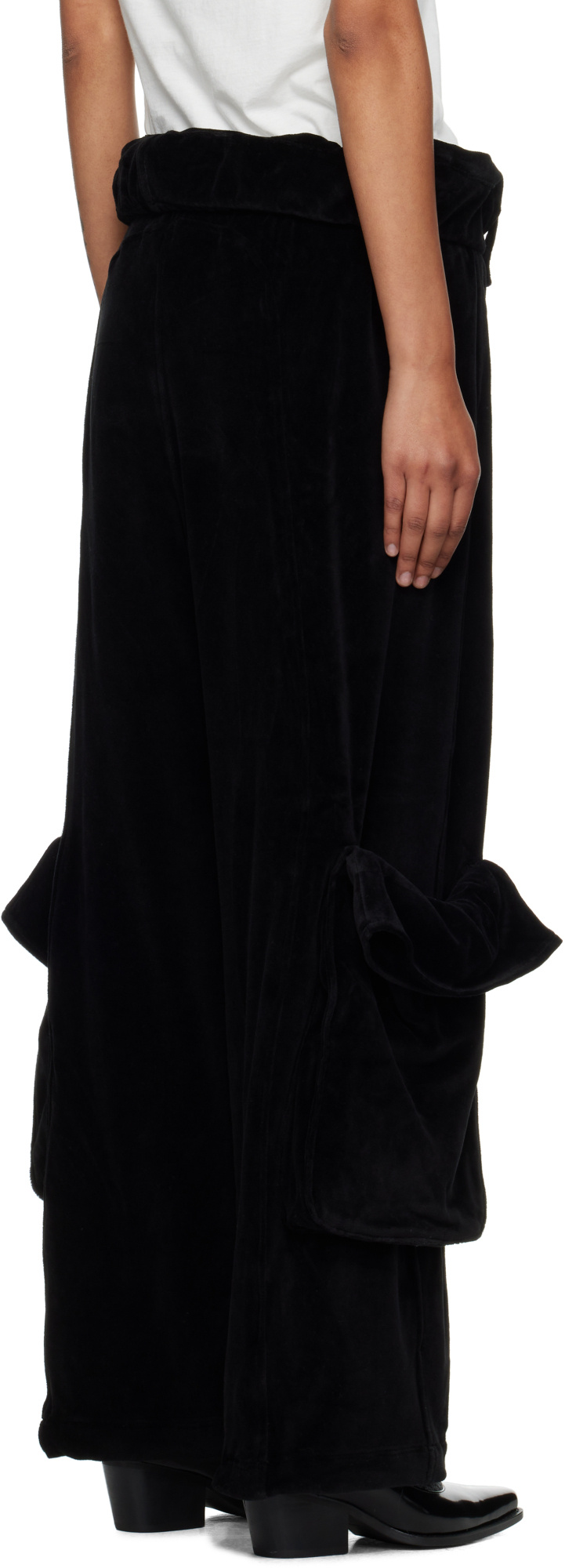 Open Yy Rolled-waist Velvet Overalls In Black