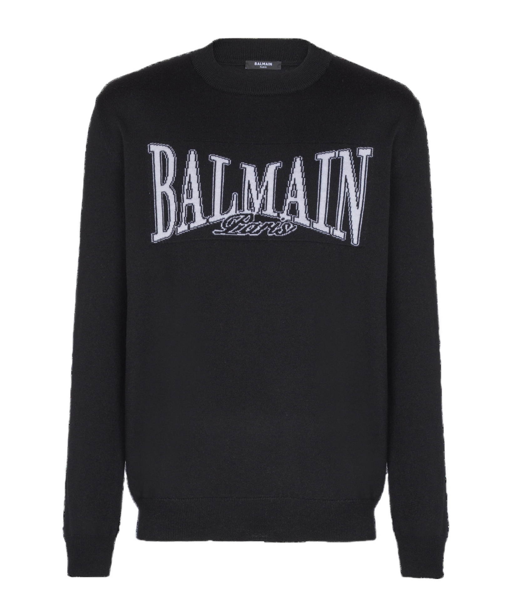 Balmain College Jacquard Knit Jumper In Black