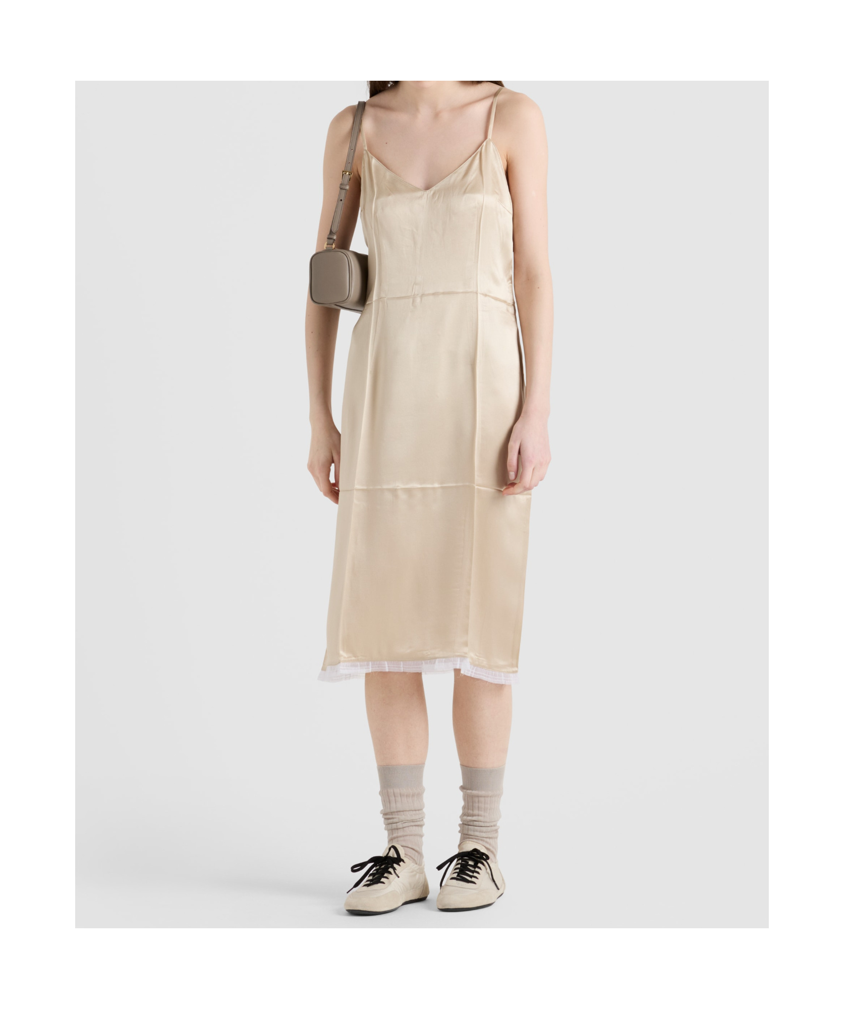 Prada Slip Crepe Satin Dress In Desert Beige
