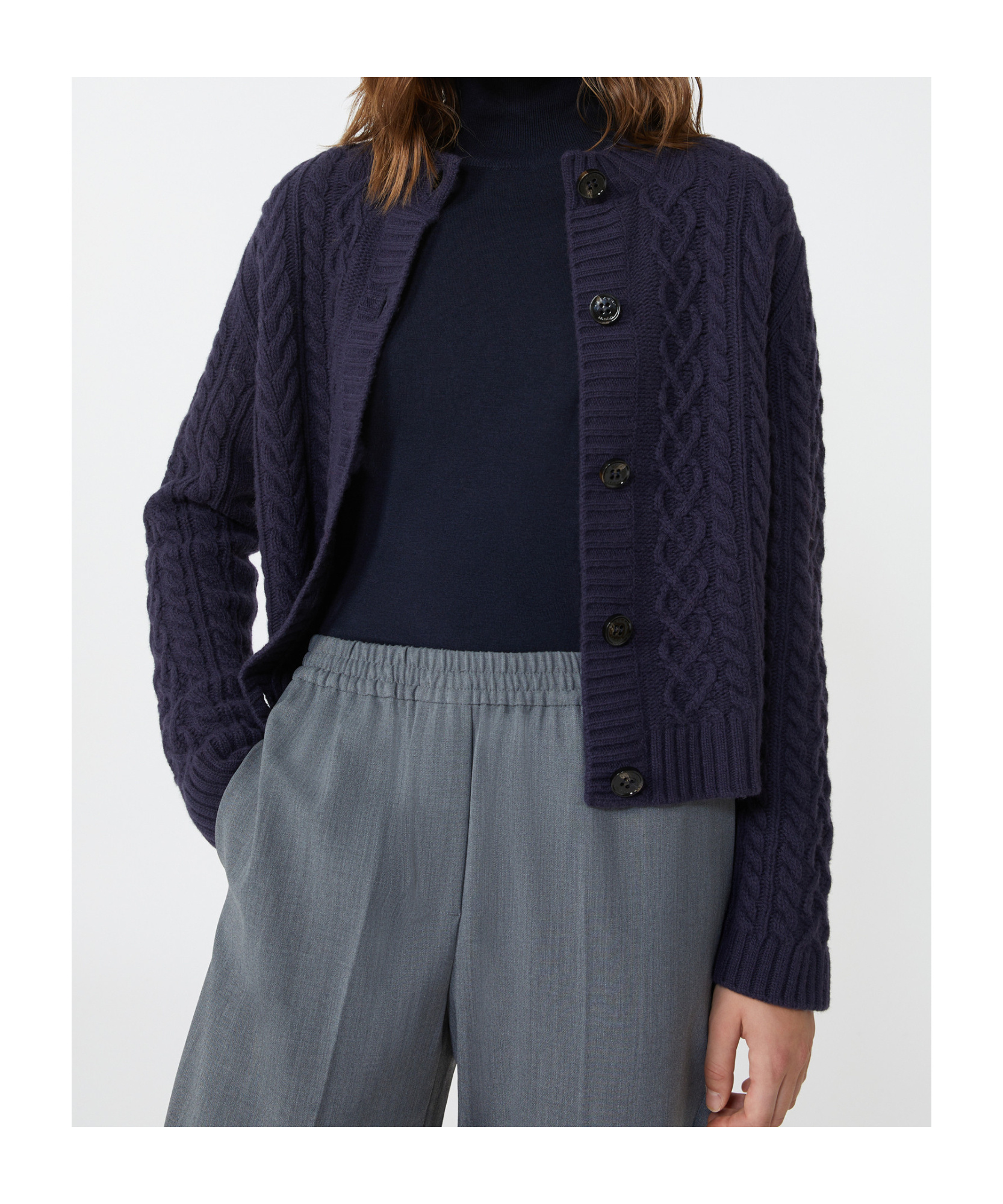 Weekend Max Mara Cardigan À Col Rond En Fil De Laine In Blue
