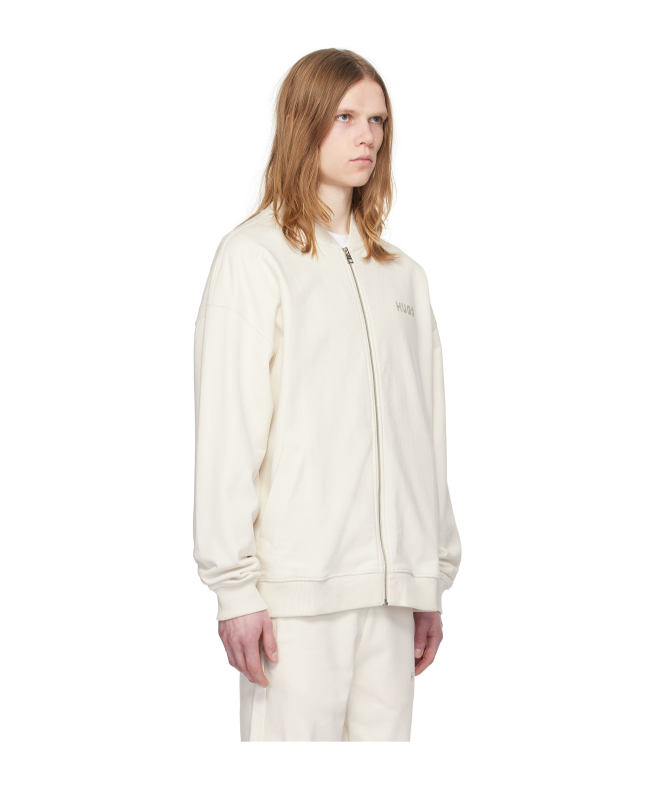 Hugo Boss Zip-up Cotton Cardigan In White