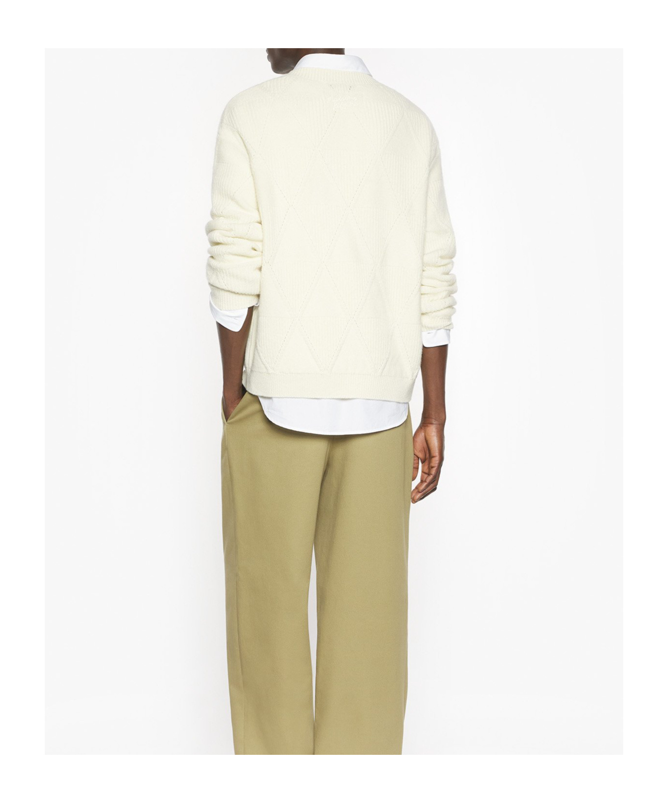 Maison Kitsuné Textured Wool Argyle Jumper In Neutral
