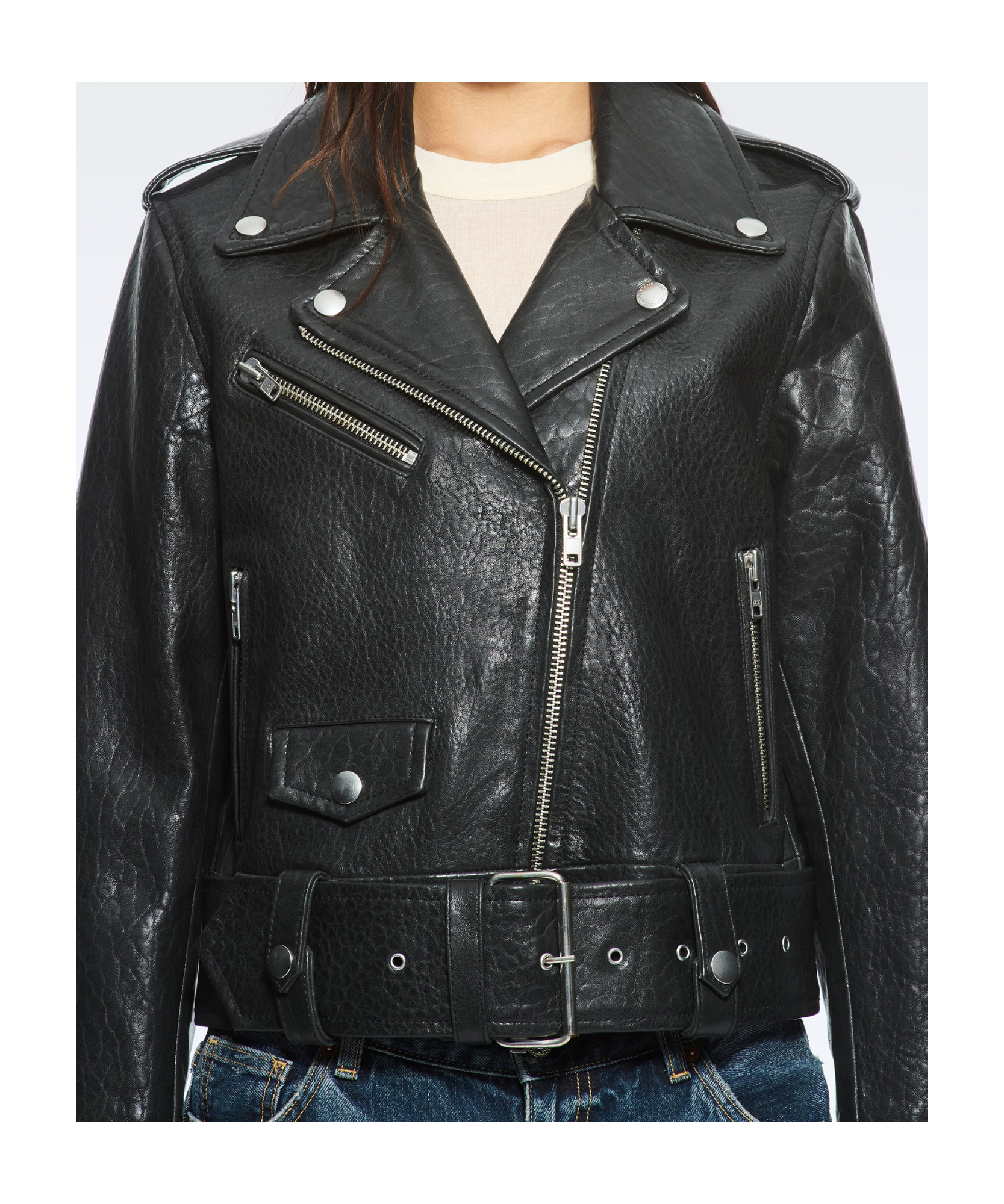 Stand Studio Zippered Long-sleeved Leather Jacket In Black