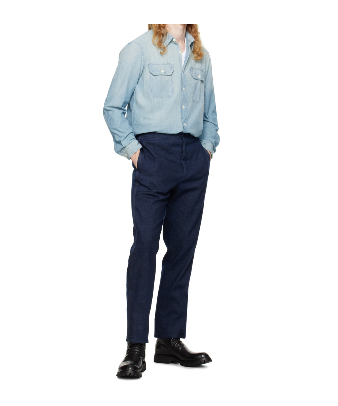 Rrl Illinois Button-up Denim Shirt In Blue