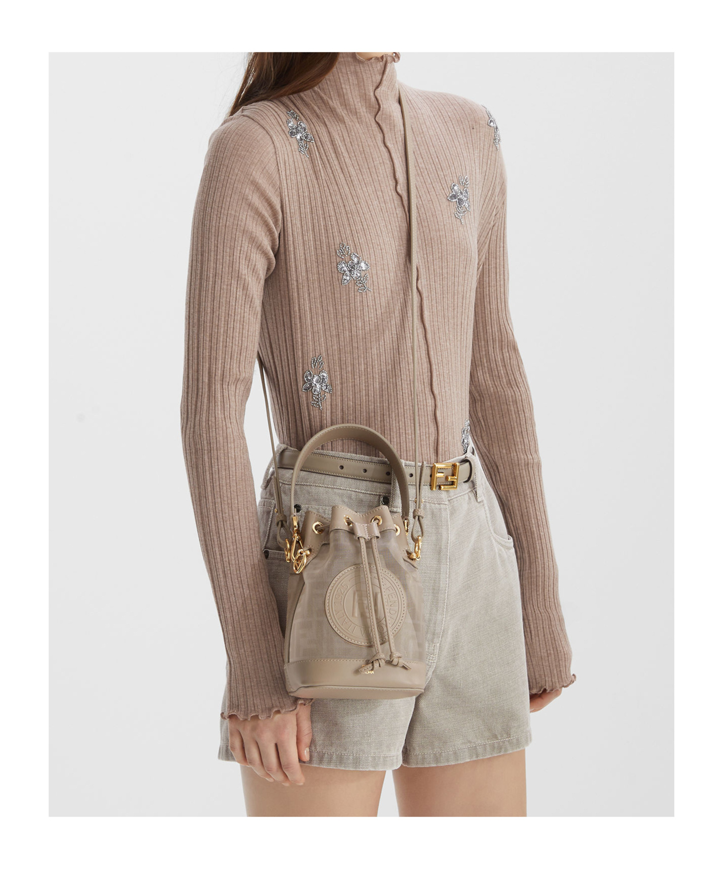 Fendi Mon Tresor Dove Gray Ff Mesh Mini-bag In Dove-grey