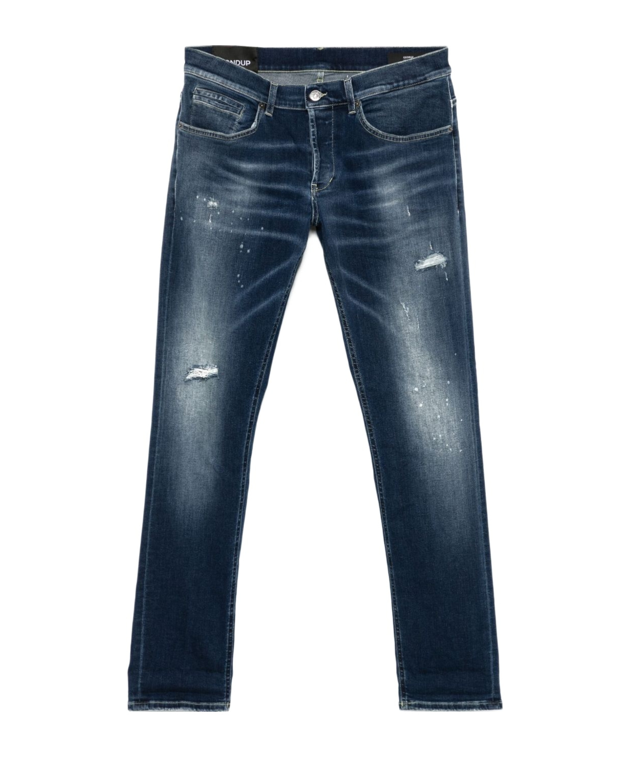Dondup Indigo Blue Trousers With Distressed Finish And Classic Five-pocket Design In Blue
