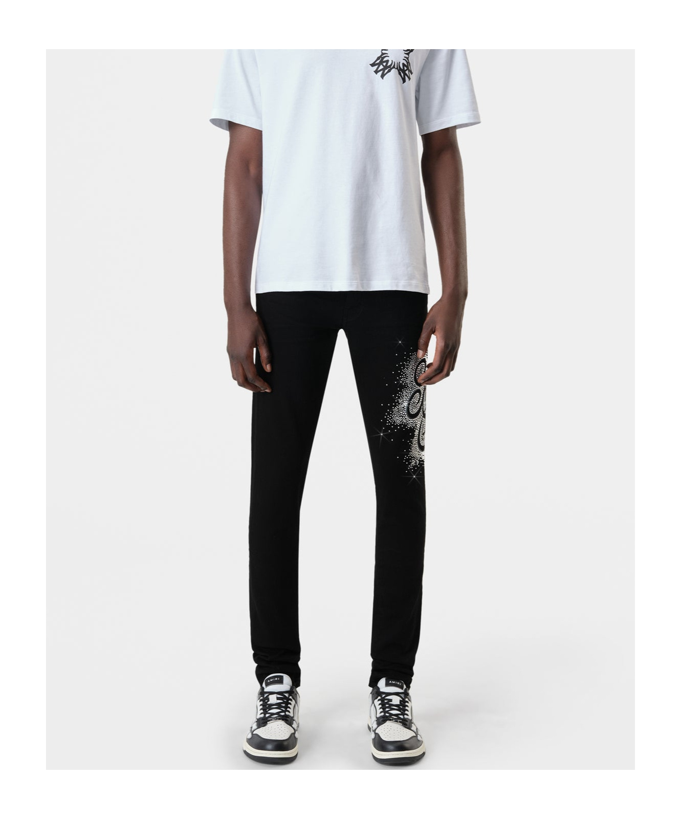 Amiri Black Ma Swirl Crystal Skinny Jeans In Black