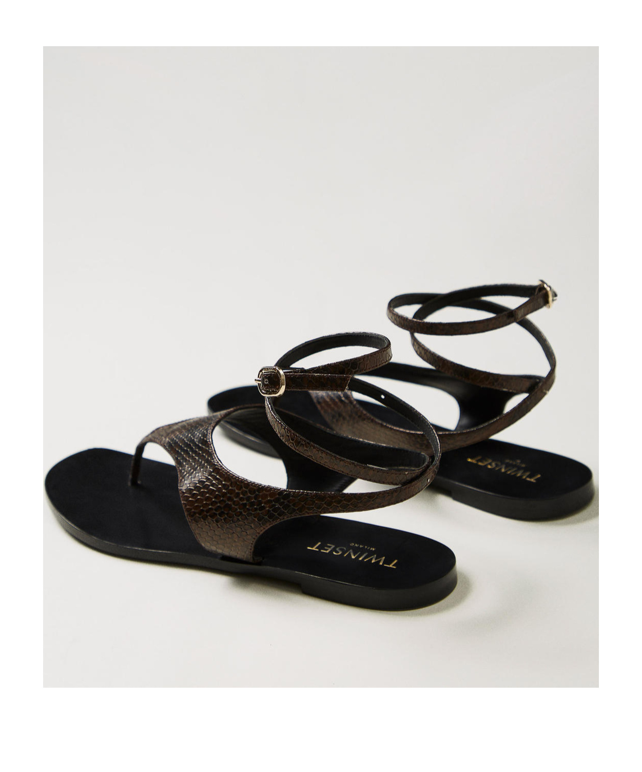 Shop Twinset Snakeskin-effect Flat Sandals