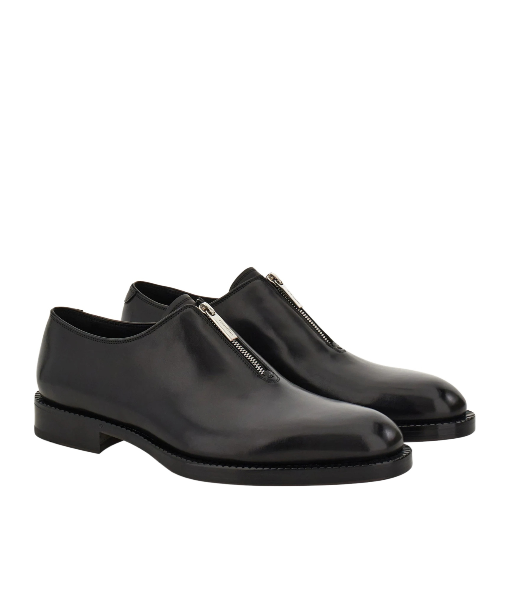 Ferragamo Derby Shoe With Zip Detail In Black