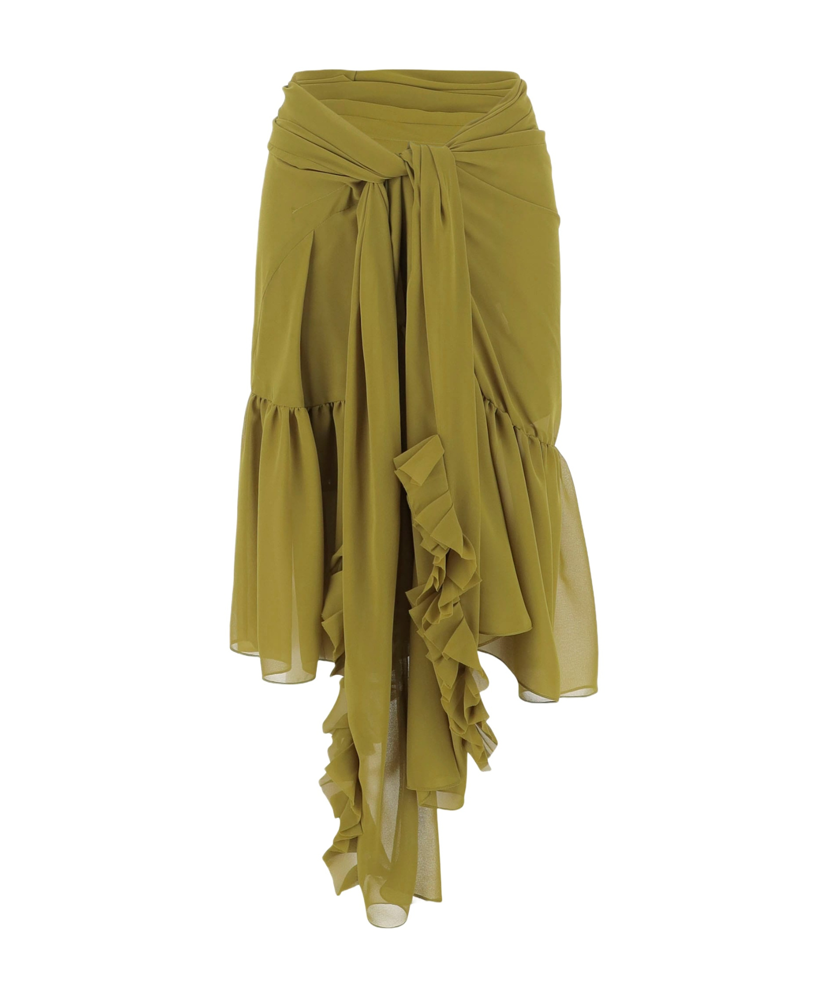 Dries Van Noten Nylon Skirt With Ruffles In Green