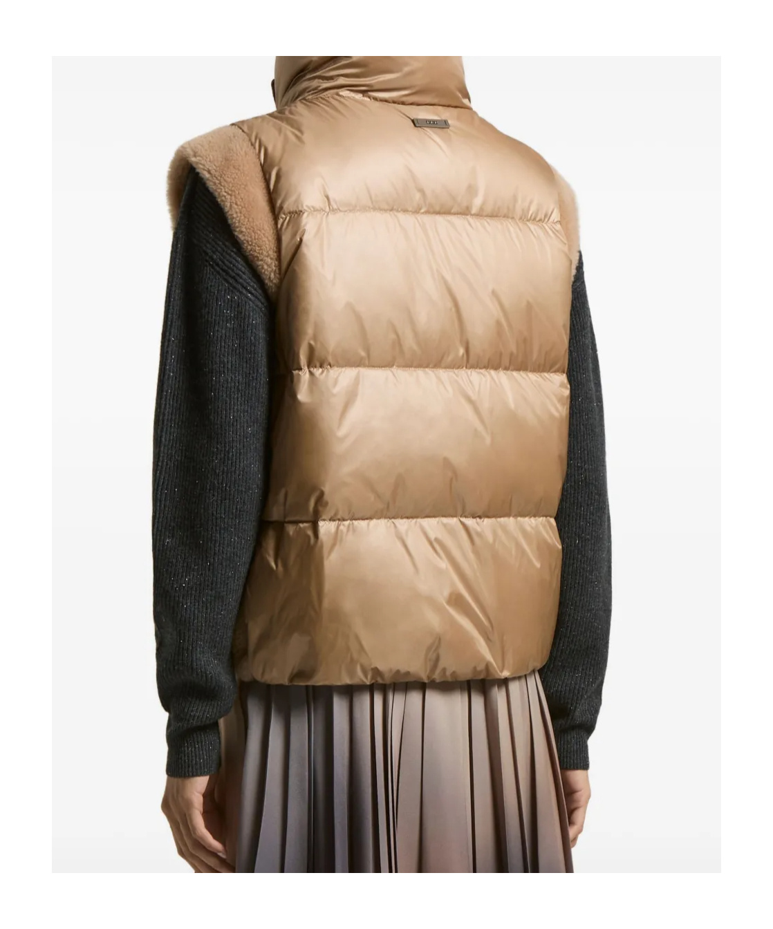 Peserico Quilted Shearling-trimmed Gilet In Brown