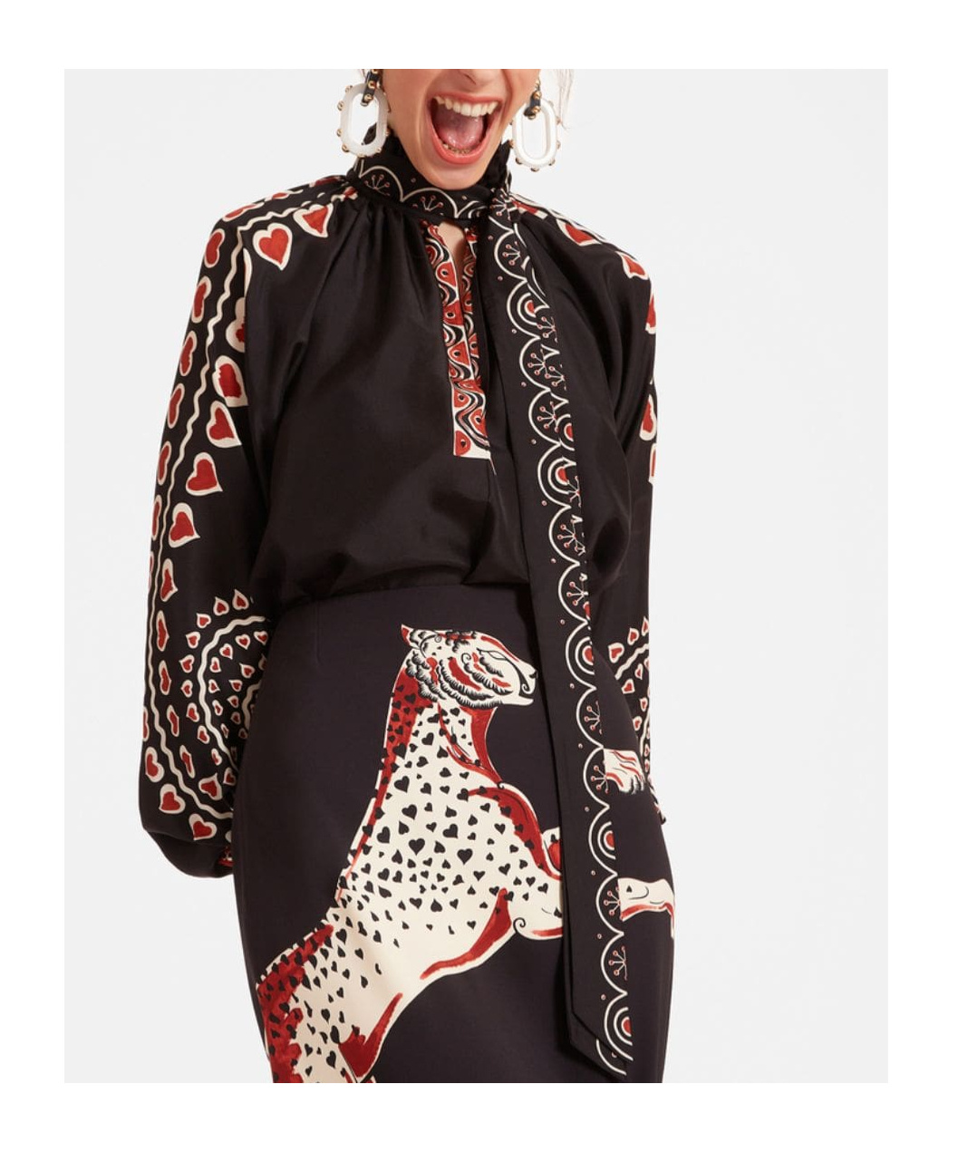 LA DOUBLEJ CERERE SILK PLACÉE-PRINT BLOUSE