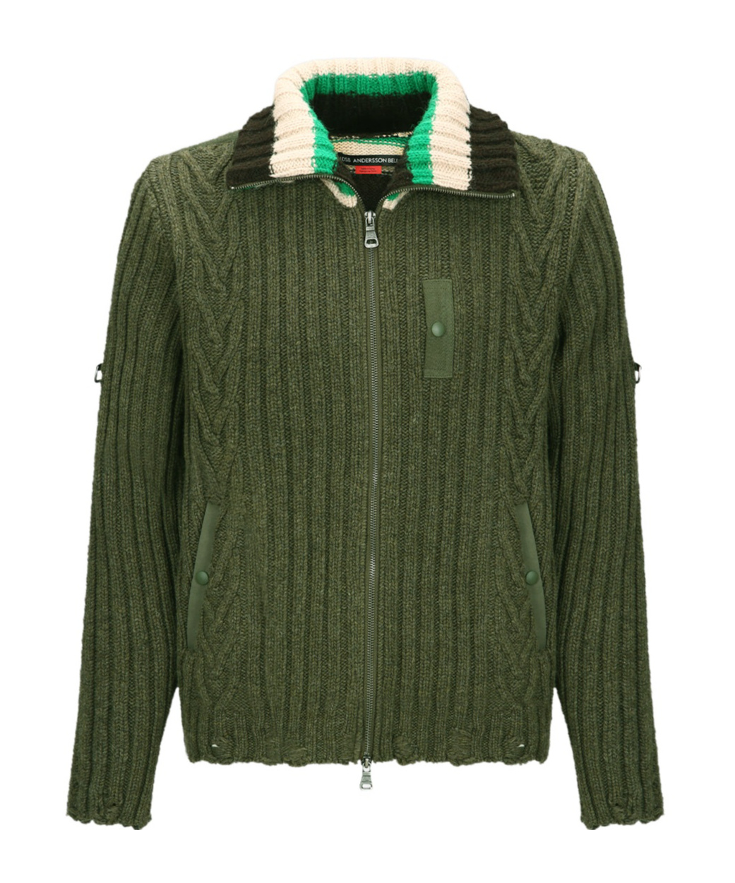 Andersson Bell Khaki Stripe High-neck Zip-up Sweater In Green