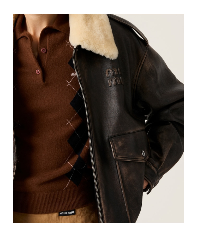 Miu Miu Logo-lettering Leather Jacket In Black