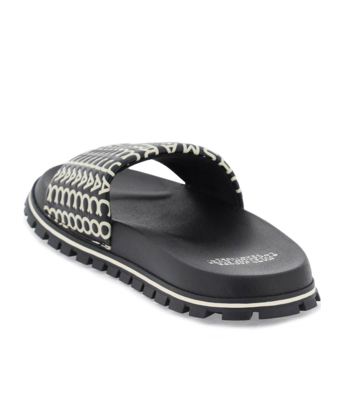 Marc Jacobs Monogram Print Slides In Black