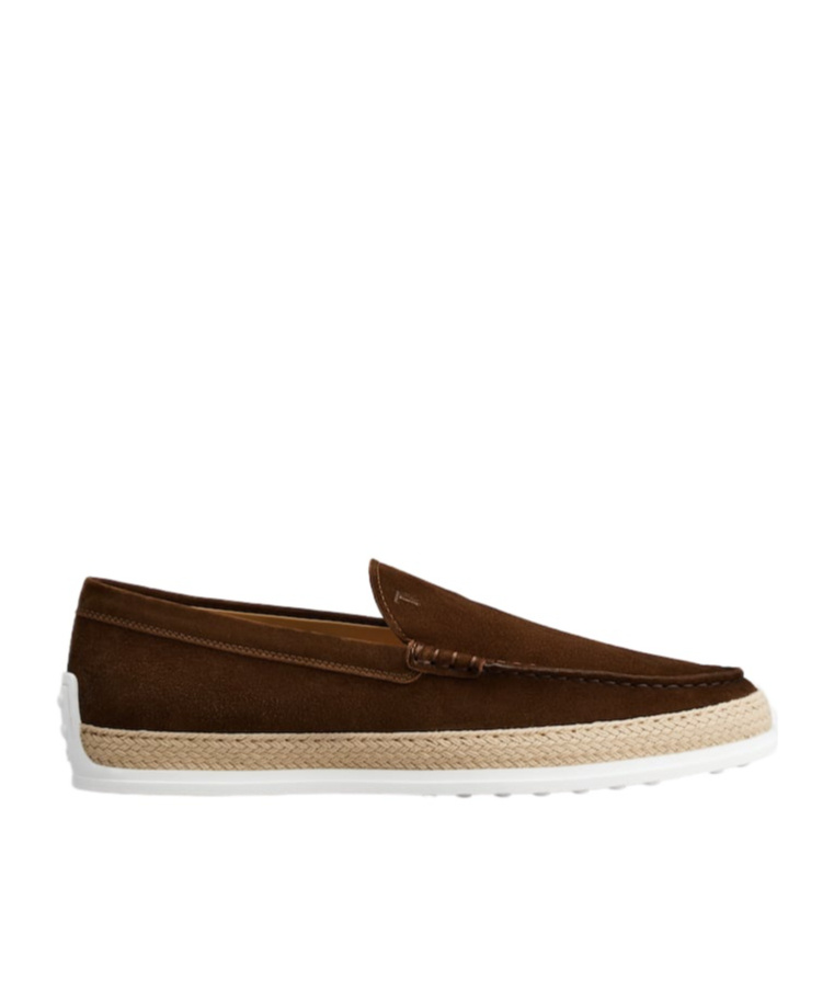 Tod's Suede Loafers With Round Toe And Braided Jute Sole In Brown