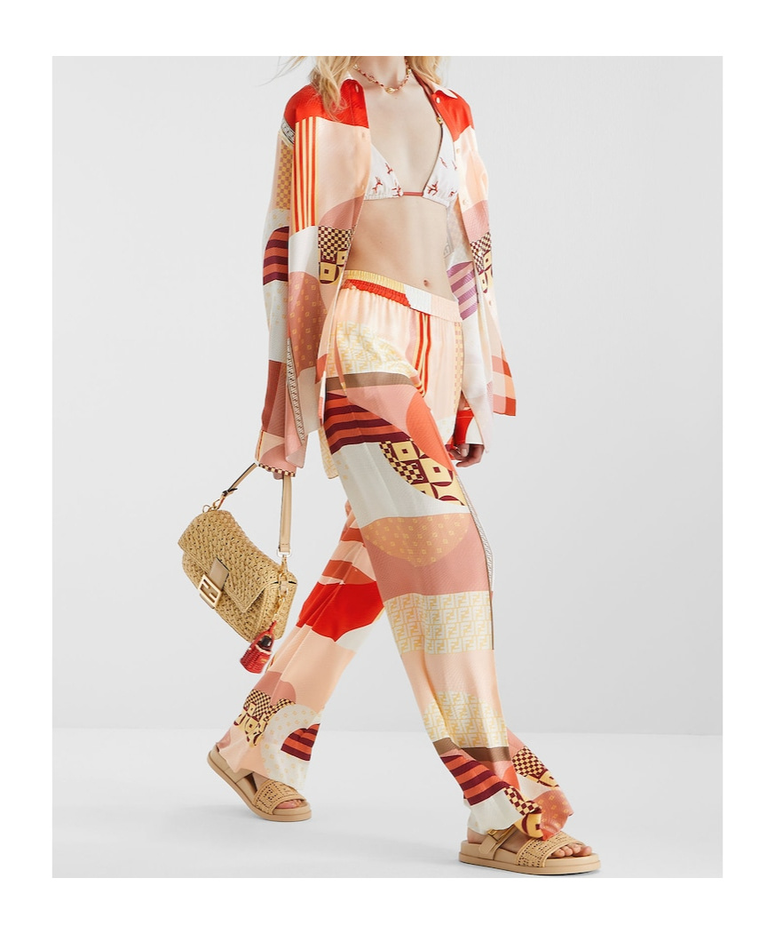 Fendi Patchwork Printed Long-sleeved Shirt In Orange